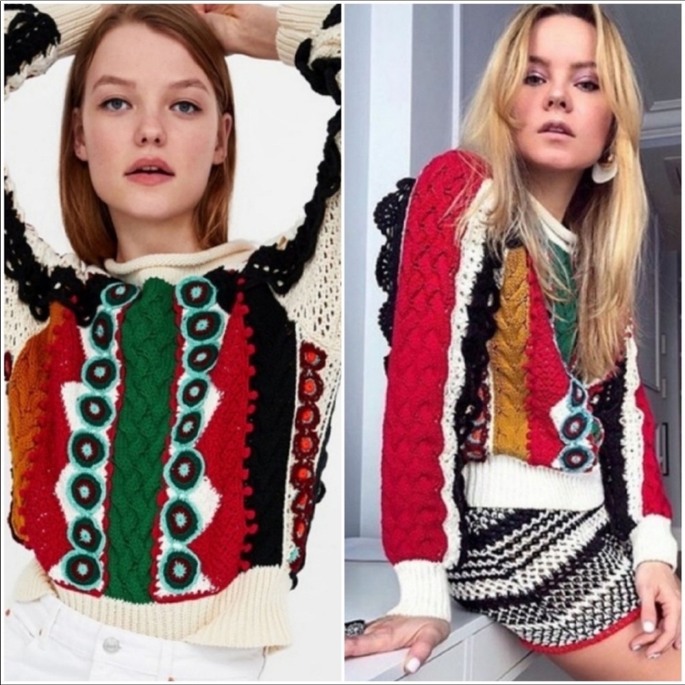 Zara | NWT Multicolor Chunky Cable Knit Sweater - Picture 7 of 8